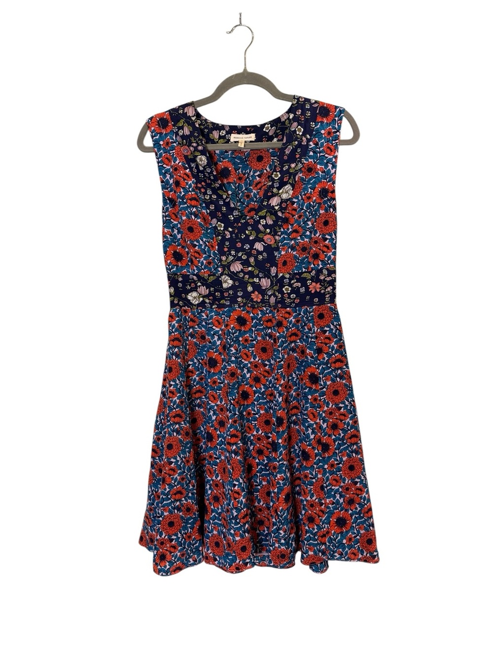 Rebecca Taylor Women Navy Silk Ditzy Floral Cottagecore Multi-Color Dress sz 10